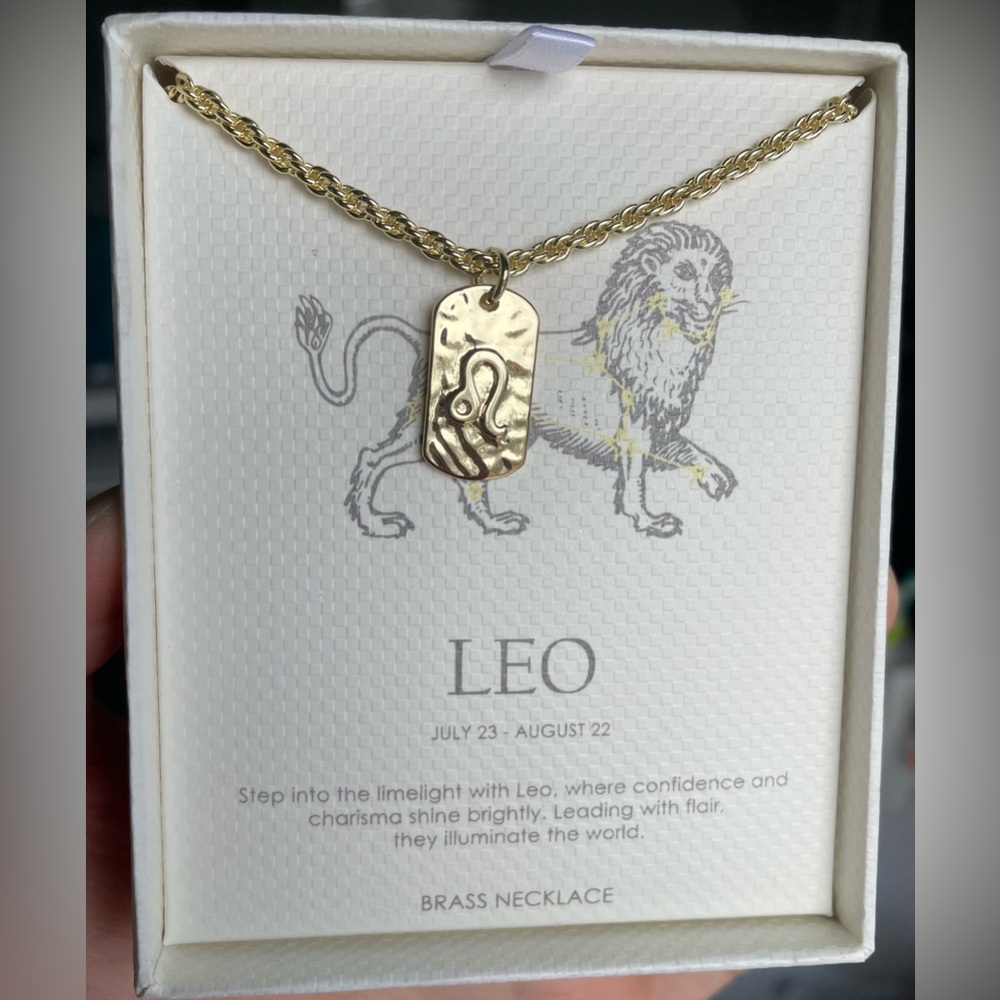 Leo Zodiac Brass Necklace Gold Tone Giftable Holiday Birthday Party NEW With Box